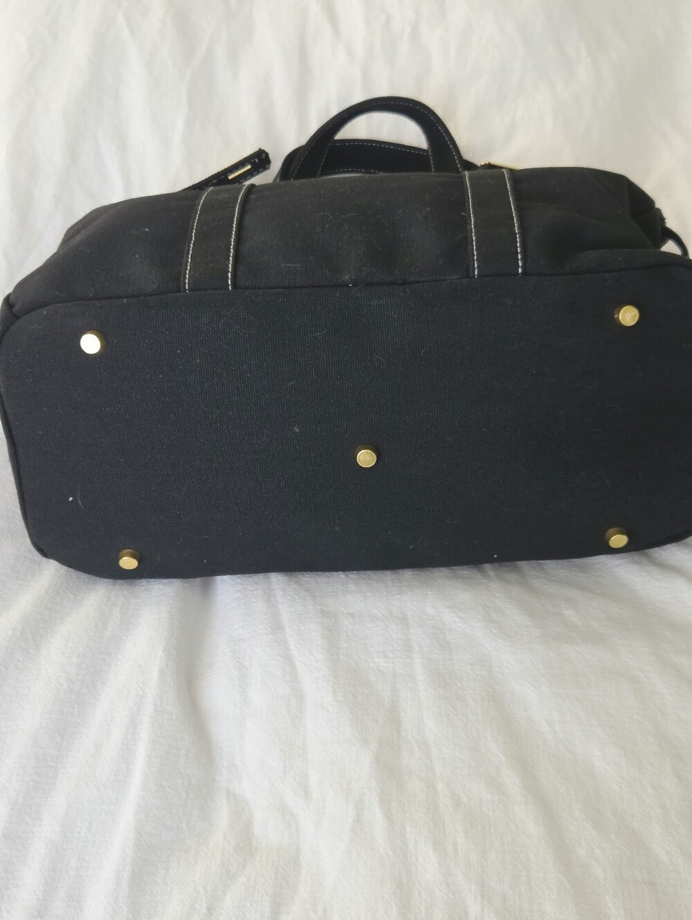 Black Canvas Boatkin Tote With White Stitching And Gold Hardware - Picture 8 of 16